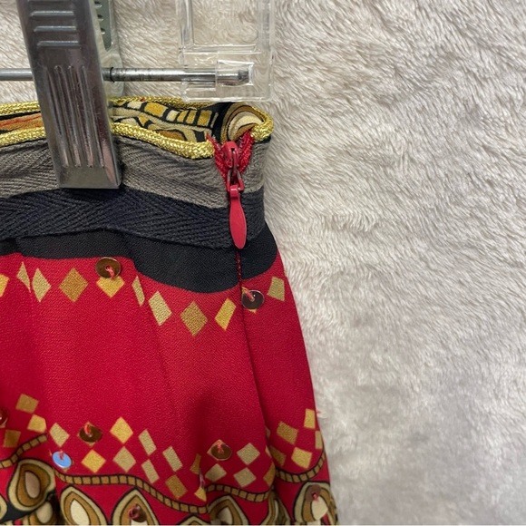 Patchington India style boho tiered skirt red gold women’s size 10 sequins - Picture 5 of 8